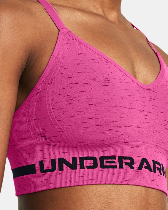 Women's UA Seamless Low Long Heather Sports Bra in Pink image number 6